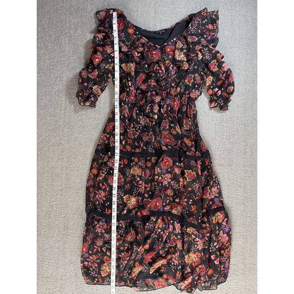 Floral Ruffle Midi Dress - Black and Red - Picture 9 of 9